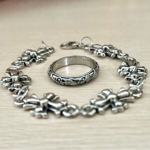Silver Gothic Cross Bracelet and Ring bundle. Chrome hearts inspired jewelry